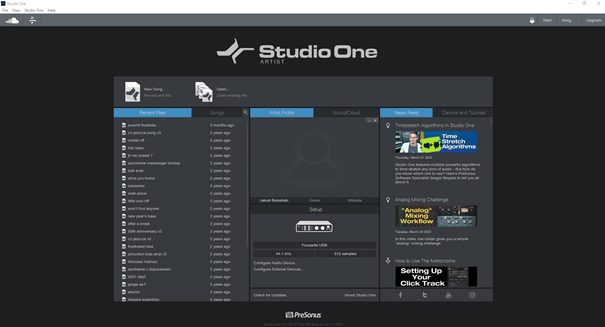 Studio One 5 - starting screen