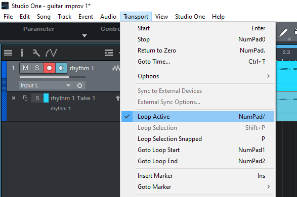 Studio One 5 - activate loop