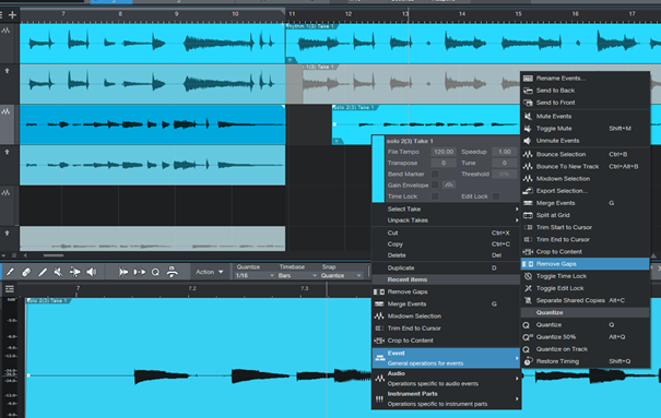 Studio One 5 - remove gaps